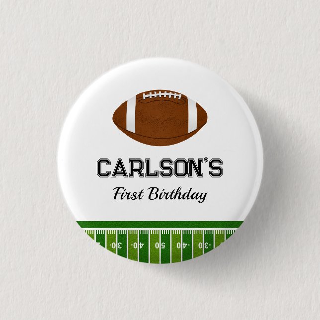 Football Boy First Birthday Party 3 Cm Round Badge (Front)