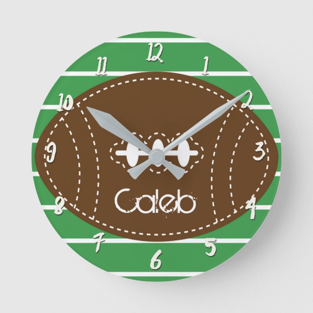 Football Boys Nursery Room Personalised Custom Round Clock (Front)