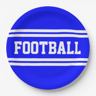 FOOTBALL Bright Athletic Blue White Racing Stripes Paper Plate