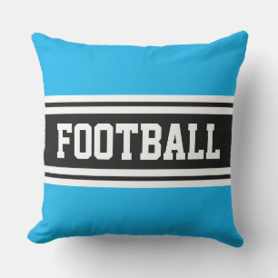 FOOTBALL Bright Azure Black White Racing Stripes Cushion
