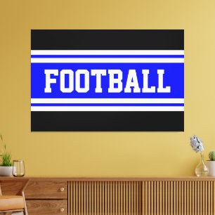 FOOTBALL Bright Blue Black White Racing Stripes Canvas Print