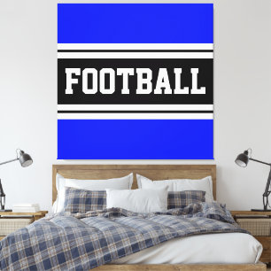FOOTBALL Bright Blue Black White Racing Stripes  Canvas Print
