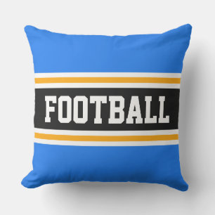 FOOTBALL Bright Blue Black White Yellow Stripes Cushion
