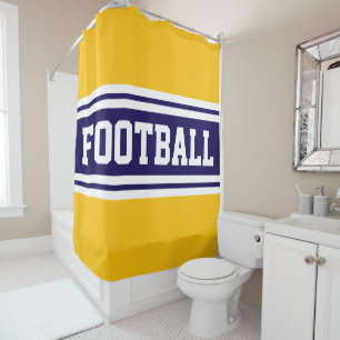 FOOTBALL Bright Blue White Orange Racing Stripes Shower Curtain