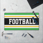 FOOTBALL Bright Green Black Yellow Racing Stripes  Desk Mat<br><div class="desc">This colourful,  bold sporty design features athletic FOOTBALL text inside a wide centre black stripe adjoined with golden yellow,  white,  and bright vivid blue racing stripes.  The colours and text in this design can be personalised.</div>