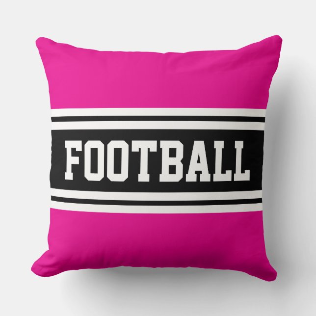FOOTBALL Bright Pink Black White Racing Stripes Cushion (Front)