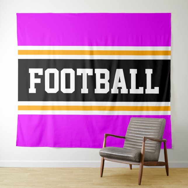 FOOTBALL Bright Pink Black Yellow Racing Stripes Tapestry (In Situ (Horizontal))