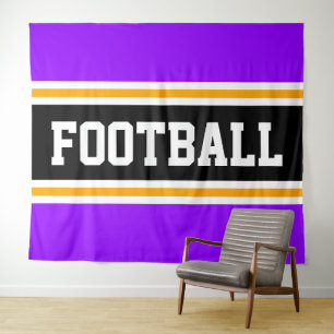 FOOTBALL Bright Purple Black Yellow Racing Stripes Tapestry