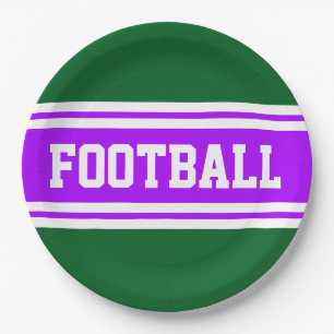 FOOTBALL Bright Purple Green White Racing Stripes Paper Plate