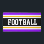 FOOTBALL Bright PurpleBlack Yellow Racing Stripes  Desk Mat<br><div class="desc">This colourful,  bold sporty design features athletic FOOTBALL text inside a wide centre black stripe adjoined with golden yellow,  white,  and bright vivid purple racing stripes.  The colours and text in this design can be personalised.</div>