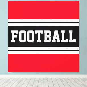 FOOTBALL Bright Red Black White Racing Stripes  Canvas Print