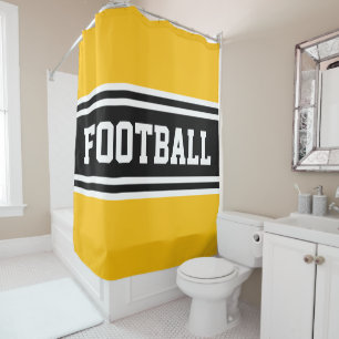 FOOTBALL Bright Yellow Black White Racing Stripes Shower Curtain