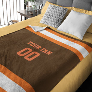 Football Brown, Orange & White Personalised Fleece Blanket