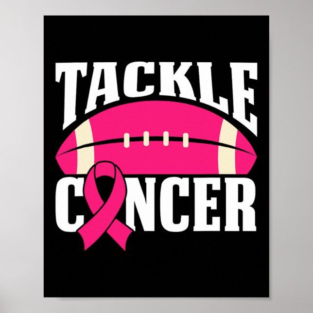 Football Cancer Breast Awareness Tackle Pink Ribbo Poster (Front)