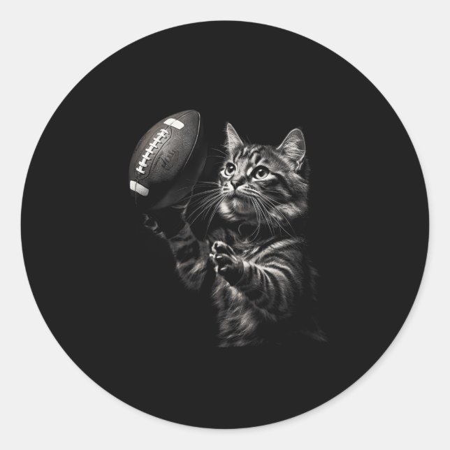 Football Cat Funny American Football Kitten Women  Classic Round Sticker (Front)