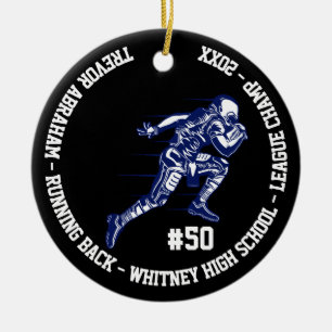 Football Champion Player Monogram Team School Blue Ceramic Tree Decoration