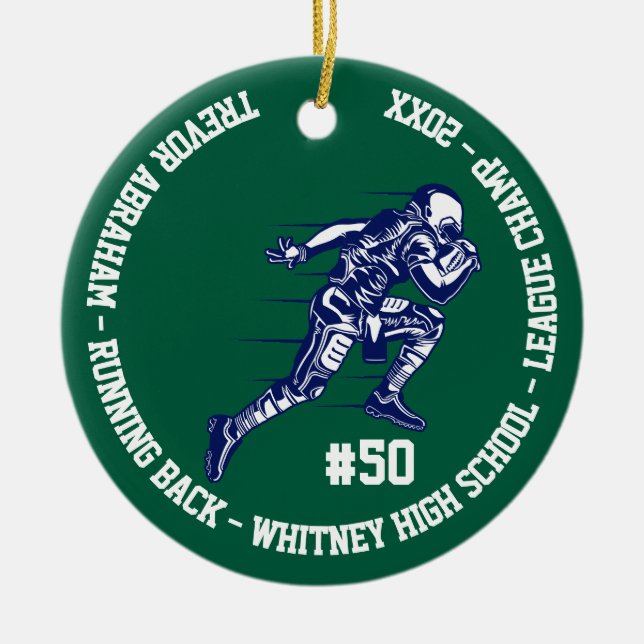 Football Champion Player Monogram Team School Ceramic Tree Decoration (Front)
