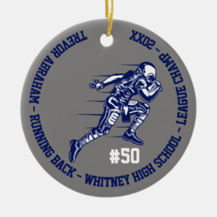 Football Champion Player School Blue Gray Ceramic Tree Decoration