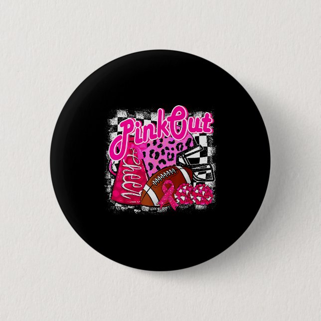 Football Checkered Nk Out Breast Cancer Cheer Mom  6 Cm Round Badge (Front)