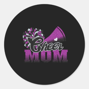 Football Cheer Mum Purple Black Pom Leopard  Classic Round Sticker