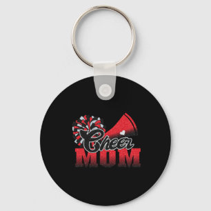 Football Cheer Mum Red Black Pom Leopard 1  Key Ring