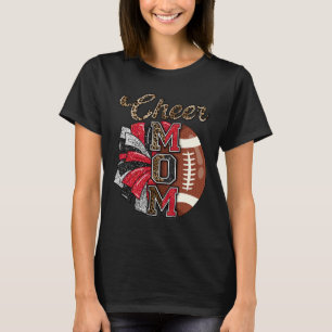 Football Cheer Mum Red Black Pom Leopard T-Shirt