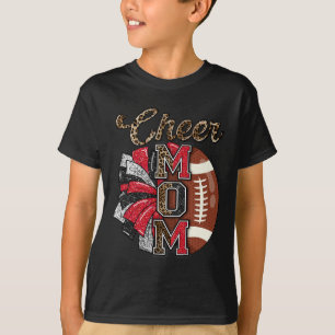 Football Cheer Mum Red Black Pom Leopard T-Shirt