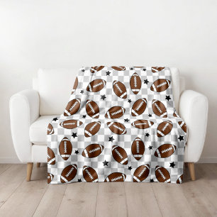 Football Chequered Star Pattern Grey Fleece Blanket