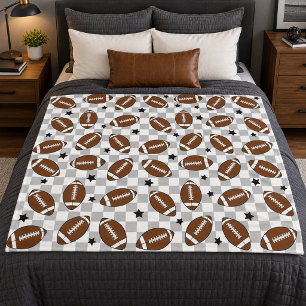 Football Chequered Star Pattern Grey Fleece Blanket