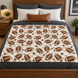 Football Chequered Star Pattern Tan Fleece Blanket