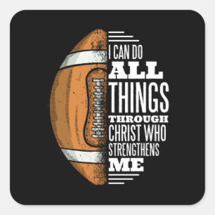 Football Christ Strength Faith Jesus Square Sticker