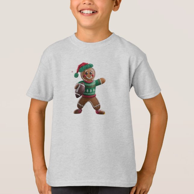 Football Christmas Gingerbread Man Football Ugly C T-Shirt (Front)