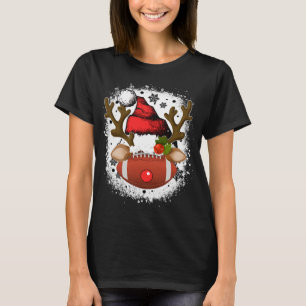Football Christmas Reindeer with Santa Hat Funny X T-Shirt
