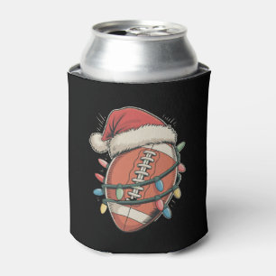 Football Christmas Santa Hat Holiday Sports Can Cooler