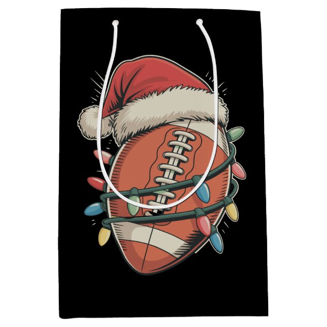 Football Christmas Santa Hat Holiday Sports Medium Gift Bag (Front)