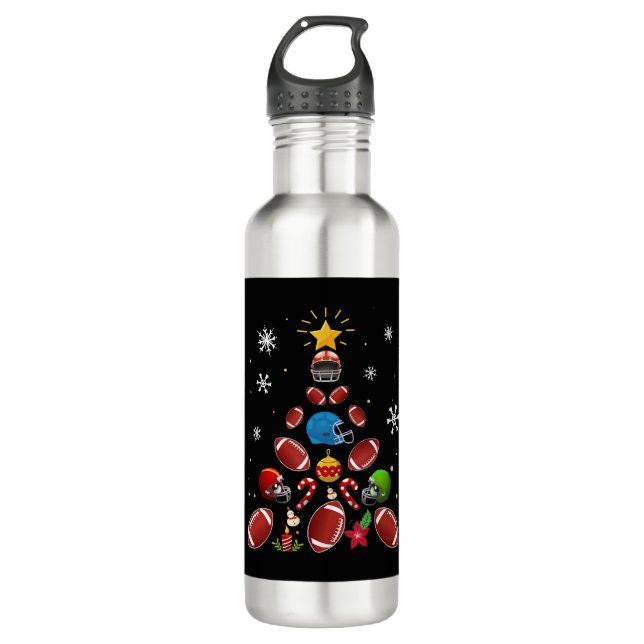 Football Christmas Tree Xmas Football Player Gift 710 Ml Water Bottle (Front)