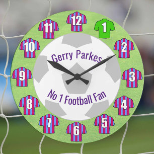 Football Clock - Claret & Blue Shirts