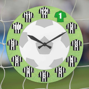 Football Clock - with black & white striped Shirts