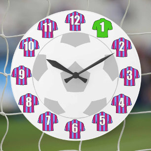 Football Clock - with Claret and Blue Shirts
