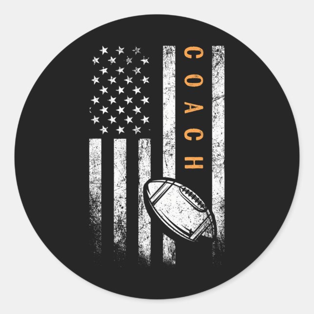 Football Coach American Flag Football Trainer Classic Round Sticker (Front)
