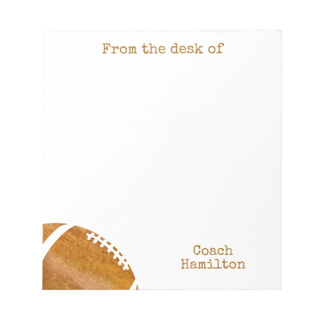 Football Coach From the Desk of Personalised Notepad (Front)