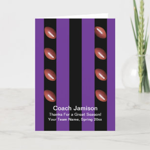 Football Coach, Purple/Black Blank Inside Thank You Card