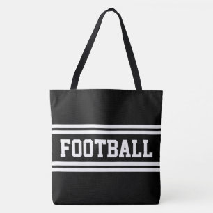 FOOTBALL Cool Athletic Black White Racing Stripes Tote Bag