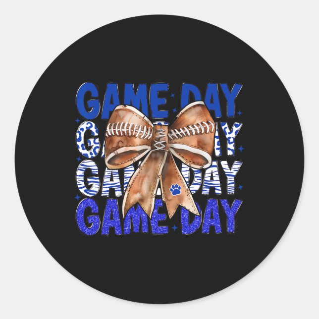 Football Coquette Bow Blue Bulldogs Game Day Women Classic Round Sticker (Front)