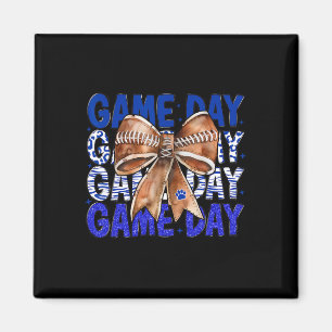 Football Coquette Bow Blue Bulldogs Game Day Women Magnet