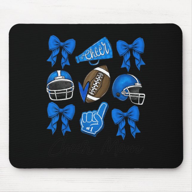 Football Coquette Bow Cheer Mum Blue  Mouse Pad (Front)