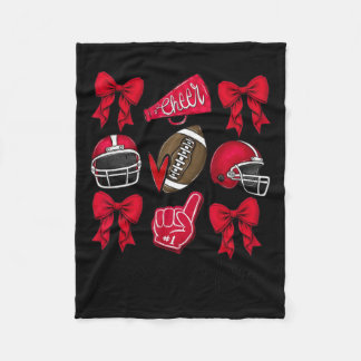 Football Coquette Bow Cheer Mum Red  Fleece Blanket