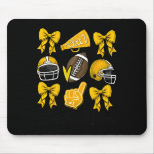Football Coquette Bow Cheer Mum Yellow  Mouse Pad