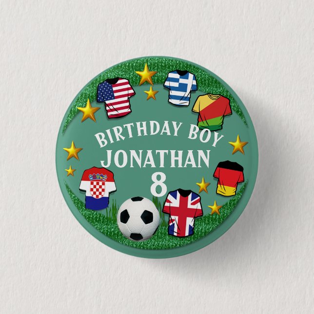 Football Custom Text Birthday Name Age 3 Cm Round Badge (Front)