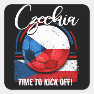 Football Czechia Flag, European Soccer Square Sticker